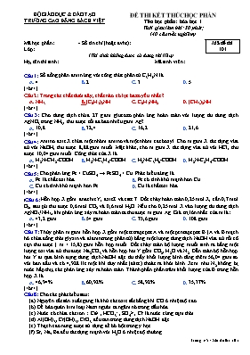 Đề thi kết thúc học phần tên học phần Hóa học 1 - Mã đề thi 101